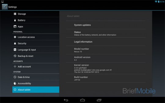 Google Nexus 10 Tablet Android 4.2 dan dual-core Exynos 1,7 GHz